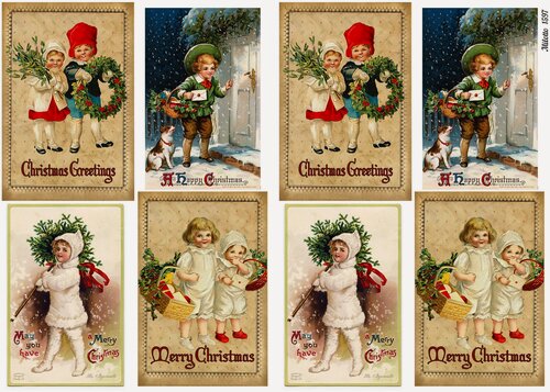 Изображение товара Декупажная рисовая карта А4 ультратонкая бумага салфетка 1597 дети Рождество открытка Новый Год винтаж крафт Milotto