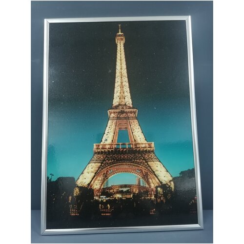 Цветная картина светящаяся в темноте, в рамке с подвесом Эйфелева башня
