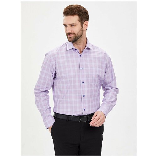 фото Рубашка мужская длинный рукав greg 625/111/7768/1p_gb, прямой силуэт / сlassic fit, цвет розовый, рост 174-184, размер ворота 46