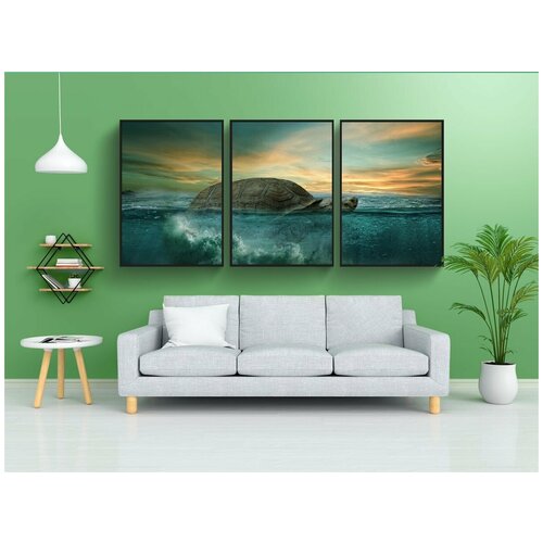 фото Набор модулных постеров для интерьера "черепаха, океан, животное" 60x90 см. в тубусе, без рамки lotsprints