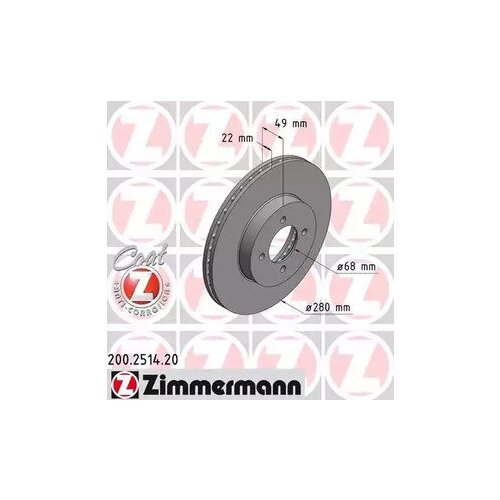 200251420 ZIMMERMANN Торм.диск пер.вент.[280x22] 4 отв. Standart