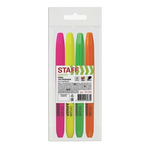 Набор маркеров-текстовыделителей Staff (1-3мм, лимонный/зеленый/розовый/оранжевый) 4шт. (151244), 24 уп. набор staff 151244 комплект 24 шт
