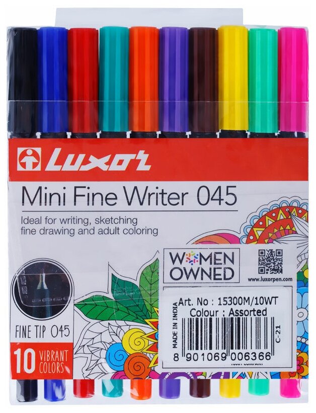15300M/10WT Набор капиллярных ручек Luxor "Mini Fine Writer 045" 10цв, 0,8мм, европодвес