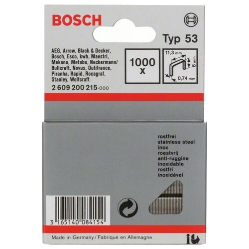 Скобы BOSCH 8MM Т53. нержавеющая сталь, 1000 шт.