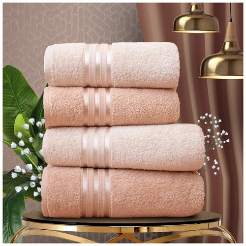 фото Набор из 4 полотенец harmonika цвет: светло-бежевый, бежевый (50х80 см - 2 шт, 70х130 см - 2 шт) dome