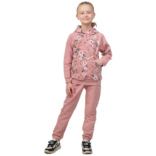 фото Костюм детский (худи + брюки) розовая пудра цветок (футер 2-нитка)_36 "надежда"
