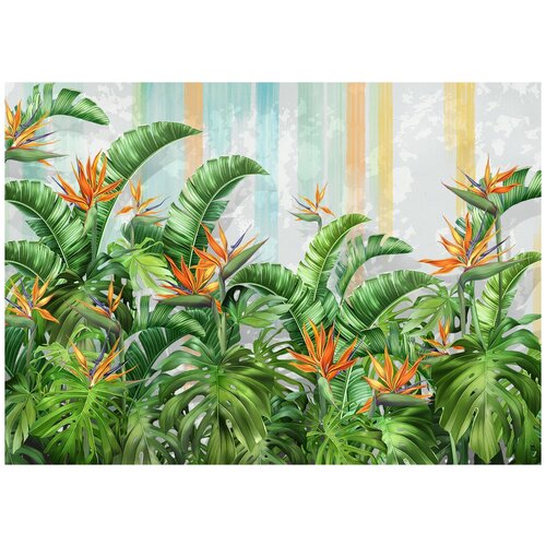 Тропические листья - Виниловые фотообои, (211х150 см) листья цветные виниловые фотообои 211х150 см