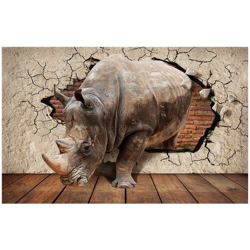 Флизелиновые фотообои Уютная стена 3D носорог 420х270 см с текстурой Песок фотообои 3d flizart носорог флизелиновые 300x280 см