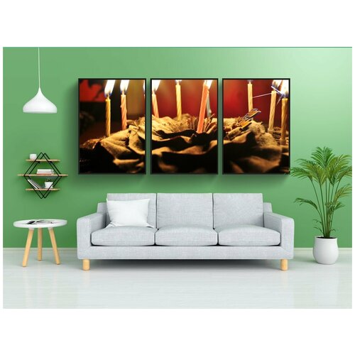 фото Набор модулных постеров для интерьера "день рождения, свечи, торт" 60x90 см. в тубусе, без рамки lotsprints