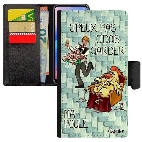 фото Красивый чехол книжка на смартфон // iphone se 2020 // "не могу - у меня курица!" надпись повод, utaupia, голубой