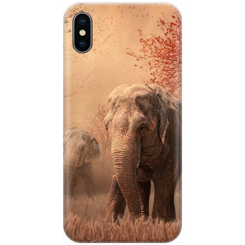 фото Силиконовый чехол на apple iphone xs / x / эпл айфон икс / икс эс с принтом "закатный песочный слон" gosso