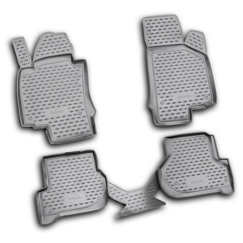 фото Коврики в салон skoda octavia ii (typ 1z) 2004-2013, 4 шт. (полиуретан, серые) autofamily