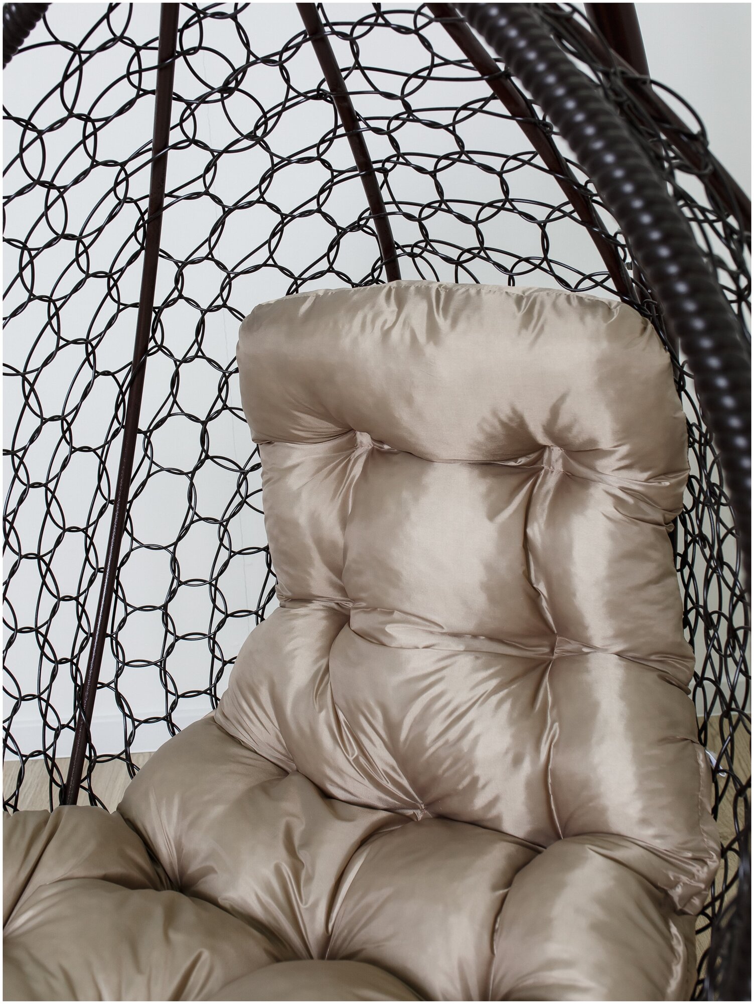 Подвесное кресло кокон STULER Plaint Ажур Венге 100х63х175 для дачи и сада садовое кресло с бежевой подушкой