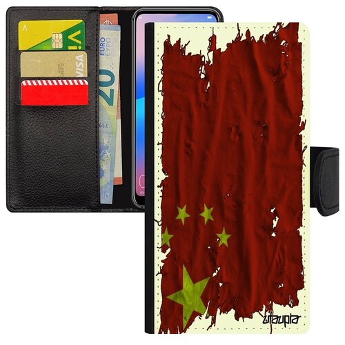 фото Защитный чехол- книжка на смартфон // galaxy a40 // "флаг китая на ткани" государственный стиль, utaupia, белый