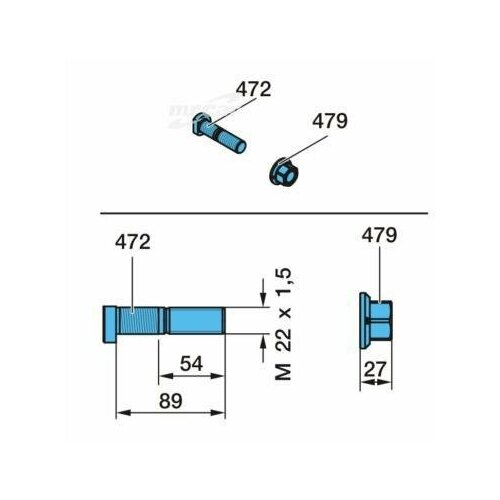 BPW 09.806.33.11.0 09.806.33.11.0_болт колёсный в сборе!M22x1.5 89/54 с гайкой \BPW ECO MAXX