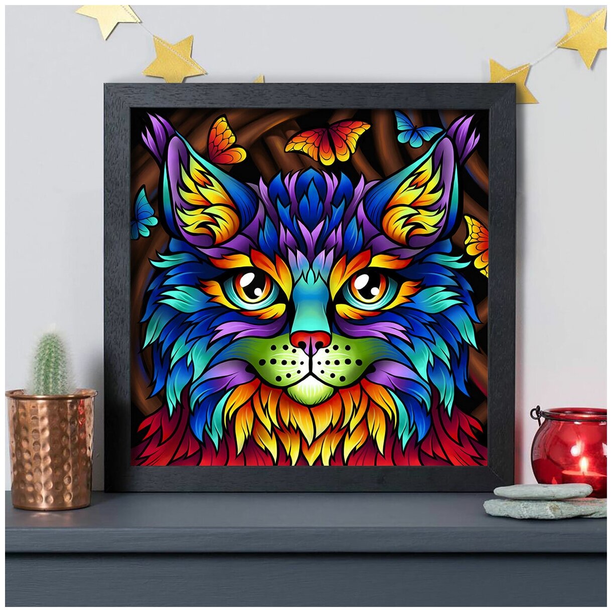 Радужный кот #АЖ-1753 Алмазная живопись Набор алмазная мозаика 30 х 30 см