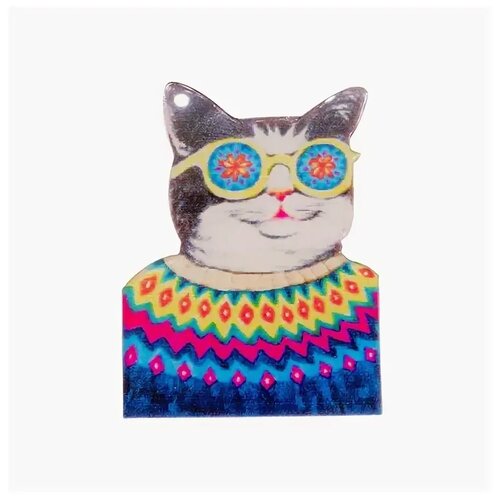 фото Значок бижутерный кот (замок-булавка, разноцветный) 52337 otokodesign