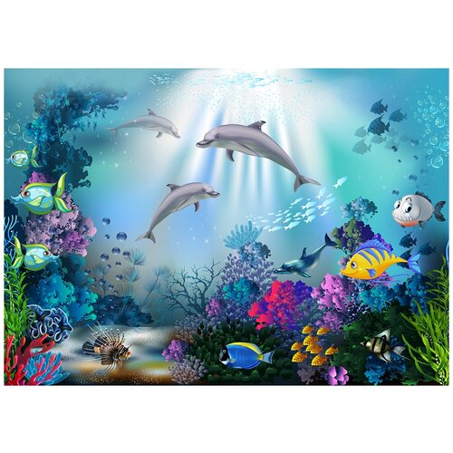 Подводный мир. Дельфины - Виниловые фотообои, (211х150 см)