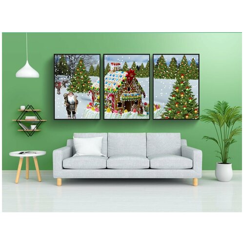фото Набор модулных постеров для интерьера "рождество, снег, рождественская елка" 60x90 см. в тубусе, без рамки lotsprints