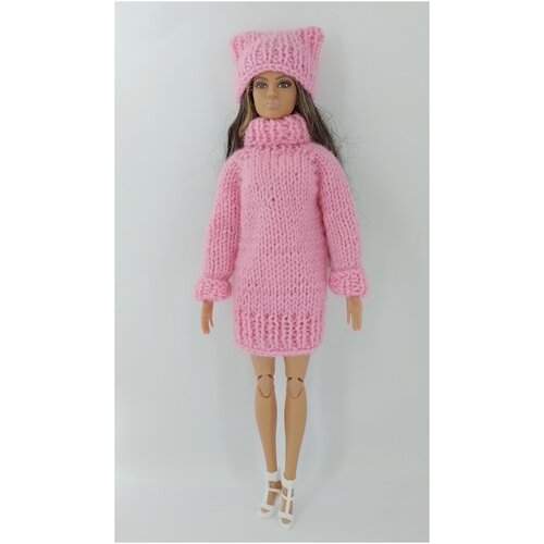 фото Платье-свитер и шапочка с "кошачьими ушками" для кукол barbie (комплект "citylook") maryeva