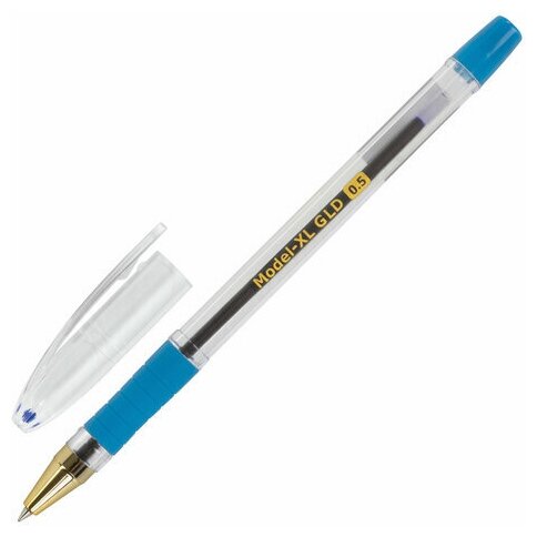 Ручка шариковая масляная с грипом BRAUBERG "Model-XL GLD", синяя, узел 0.5 мм, линия письма 0.25 мм, 143245