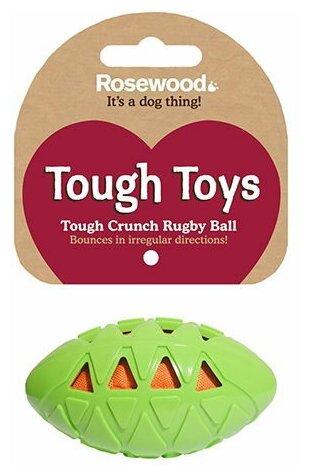 Игрушка для собак ROSEWOOD резиновая "Мяч регби шуршащий", зеленый, 18см (Великобритания)