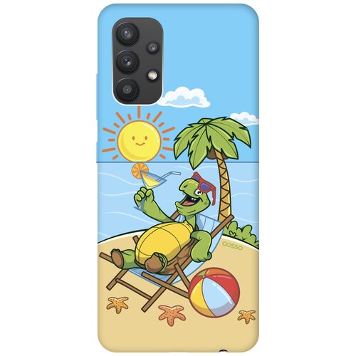 фото Силиконовая чехол-накладка silky touch для samsung galaxy a32 с принтом "relaxing turtle" голубая gosso