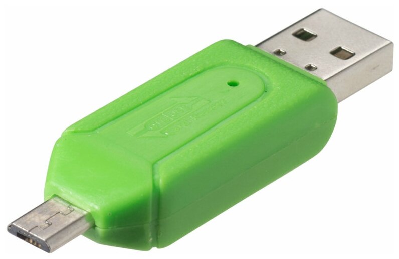 Адаптер USB 2.0 + microUSB, кардридер SD, microSD зеленый