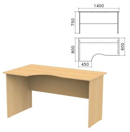 Стол письменный эргономичный "Канц", 1400х800х750 мм, левый, цвет бук невский, СК36.10