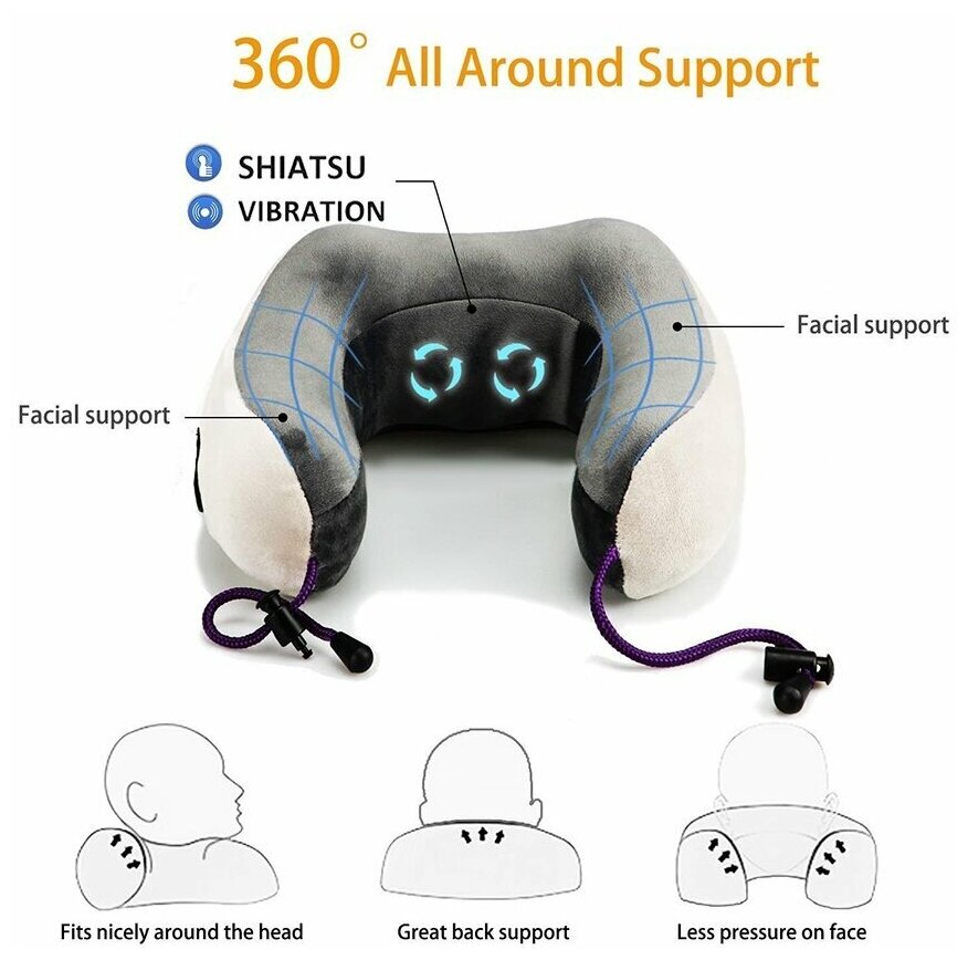 Массажная подушка для шеи 2 в 1 U-Shaped Massage Pillow / Портативный массажер для шеи, плеч и спины / Подушка-массажер для мужчин и женщин - фотография № 4