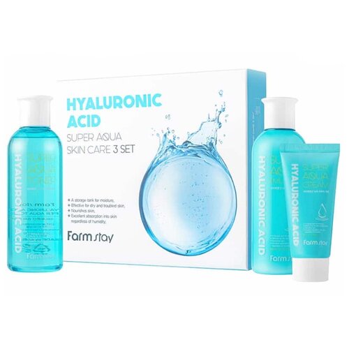 Farmstay Набор Hyaluronic acid super aqua skin care 3 set крем день ночь глубокое увлажнение кожи с гиалуроновой кислотой royal samples crème deep skin hidration ha 30 мл