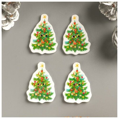 фото Набор пуговиц для творчества дерево "ёлочка со свечами" набор 15 шт 3,5х2,5 см 4287370 арт узор