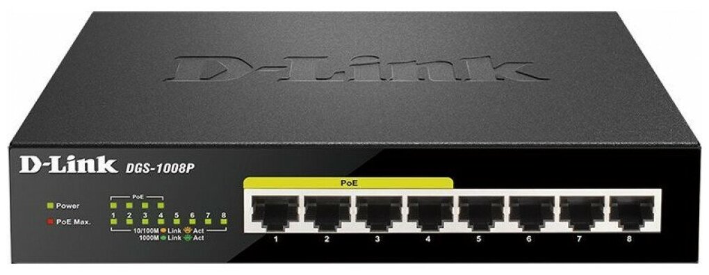 Коммутатор POE D-link DGS- 1008Р Блок питания 220В 2А встроенный. Тип передачи данных- Ethernet