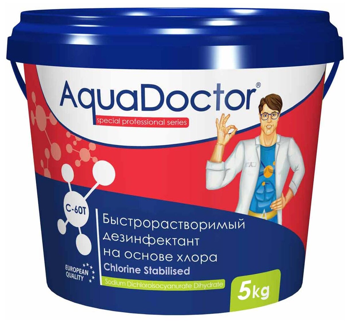 Дезинфектант для бассейна на основе хлора быстрого действия AquaDoctor C-60T, 5 кг