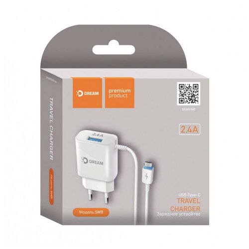 Lares TX СЗУ USB SM11 Type-C 2.4A 1М белый DREAM
