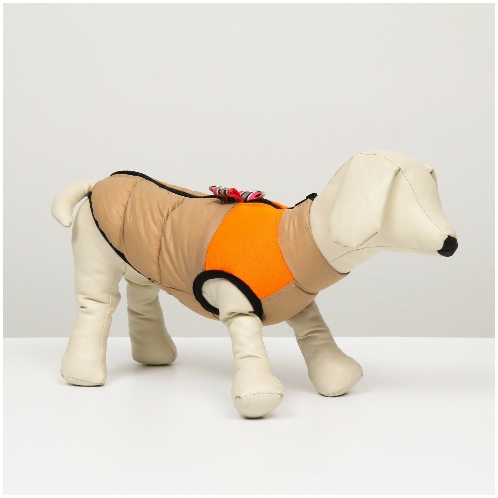 Куртка для собак на молнии, размер 12 (ДС 28 см, ОГ 38 см, ОШ 27 см), бежевая с оранжевым - фотография № 5