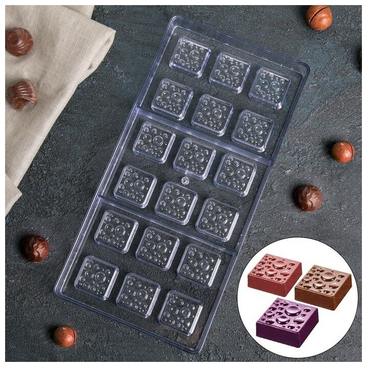 Форма для шоколада и конфет ТероПром 4488601 KONFINETTA «Пористый шоколад», 33×16,5×2,5 см, 18 ячеек, ячейка 3×3×1 см