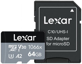 Карта памяти 64Gb - Lexar Professional microSDHC/microSDXC UHS- I LMS1066064G- BNANG с переходником под SD