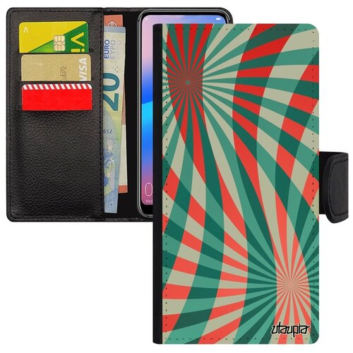 фото Противоударный чехол-книжка на телефон // galaxy a50 // "спирали" узор фон, utaupia, бирюзовый