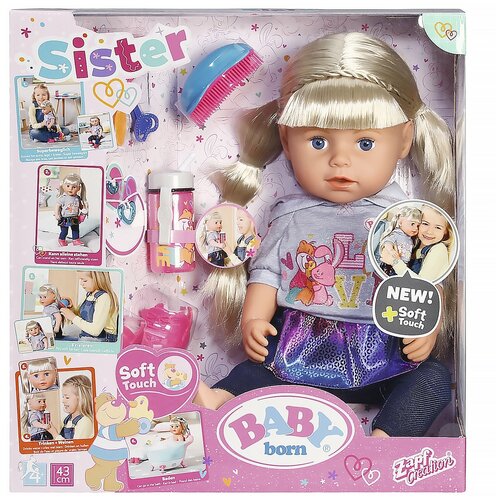 Кукла BABY BORN сестричка, блондинка, 43 СМ интерактивная кукла zapf creation baby born сестричка 43 см 820 704 розовый