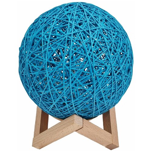 фото Светильник, ночник из ротанга, шар, синий, основание шестиугольник urm