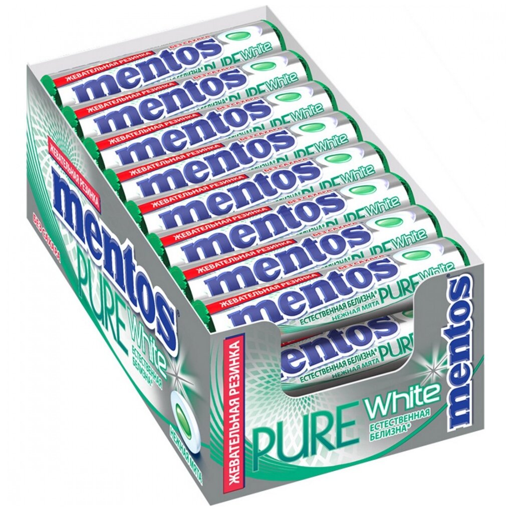 Жевательная резинка Mentos Pure White вкус Нежная мята, 24 шт по 15,5 г