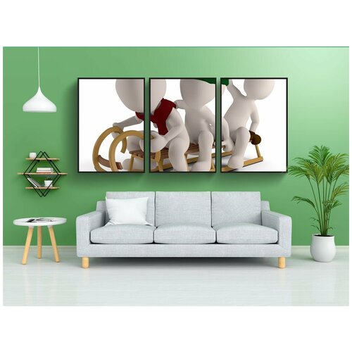 фото Набор модулных постеров для интерьера "сани, санки, поездка" 60x90 см. в тубусе, без рамки lotsprints