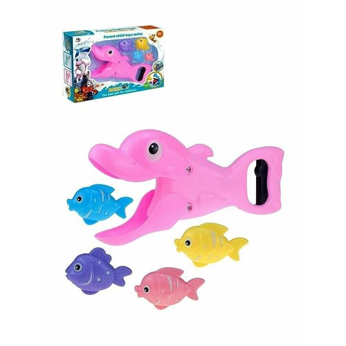 игрушка для купания розовый дельфин с рыбками в коробке 2578 b Набор для купания Дельфин с рыбками розовый 2578-B