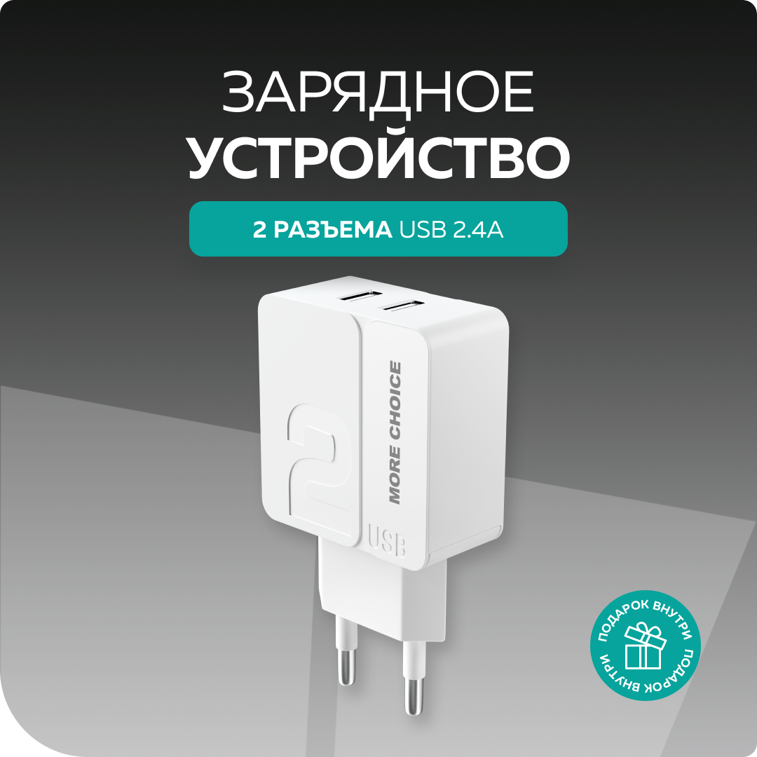 Сетевое зарядное устройство 2USB 2.4A More choice NC46 White White