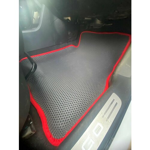 Коврики ЕВА (EVA, ЭВА, 3Д) с бортами / Toyota Mark2 110 2000-2004 / Тойота Марк2 110 правый руль задний привод /темно-серый сота с красным кантом