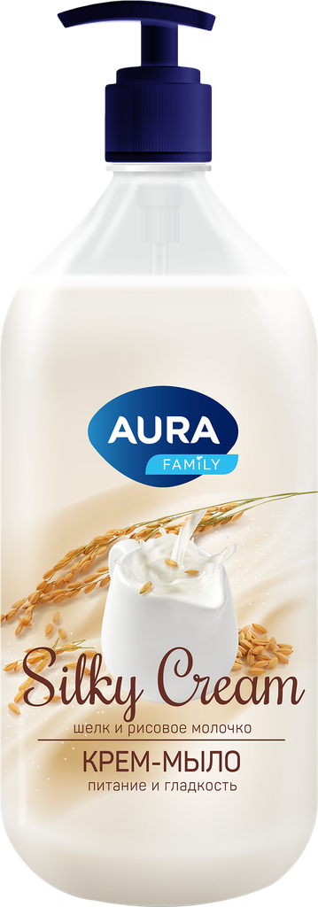 Крем-мыло AURA Silky Cream Шелк и рисовое молочко, 1л