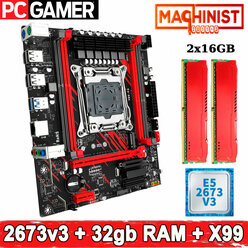 Комплект материнская плата Machinist X99-P3 + Xeon 2673V3 + 32GB DDR3 ECC 2x16GB Red