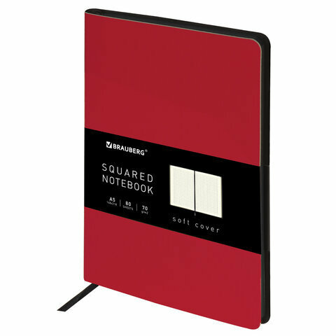 Блокнот в клетку А5 (148x218 мм), 80 л, под кожу красный BRAUBERG "Metropolis Mix", 111039