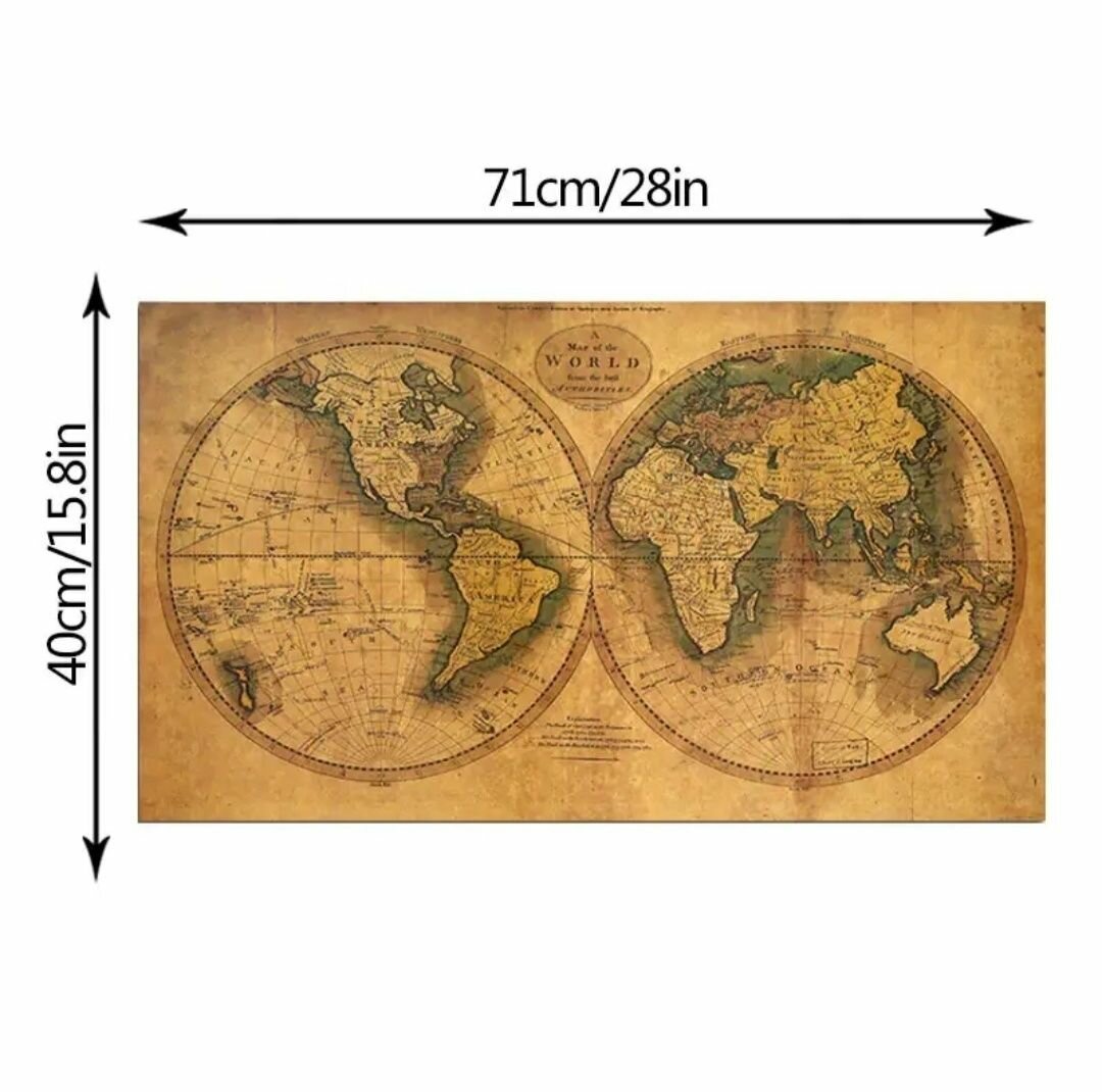 Карта Мира ретро с размерами 40х71 см.